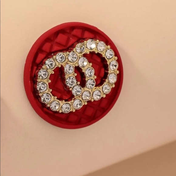 NEW Red & Rhinestone Round Decor Earrings - Picture 2 of 3